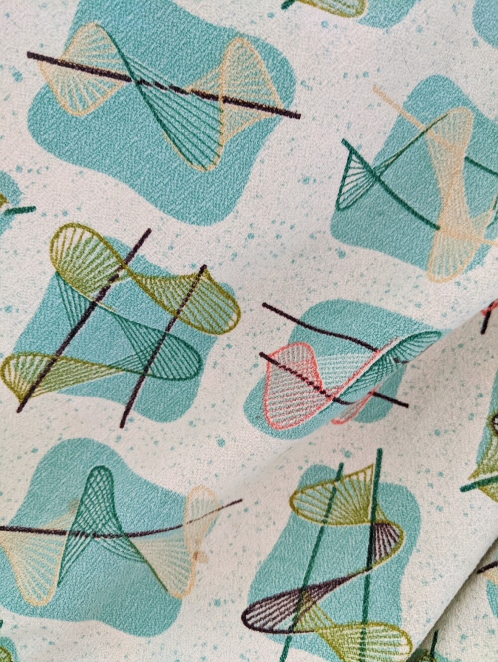 Vintage Atomic Barkcloth - MCM Upholstery Fabric, Teal & Pink
